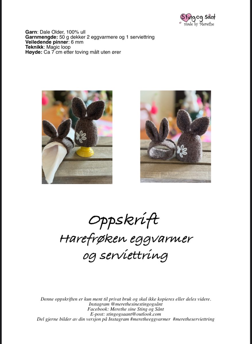 Strikkeoppskrift på hare eggvarmer og serviettring - Image 9